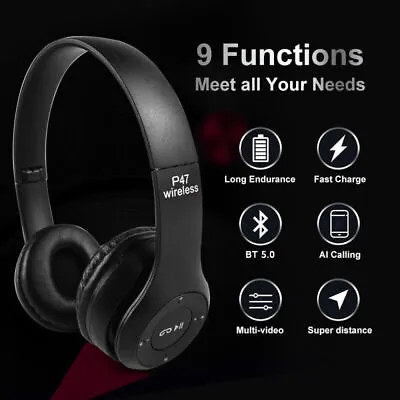 £8.95 • Buy Wireless Bluetooth Headphones With Noise Cancelling Over-Ear Earphones 5.1 UK