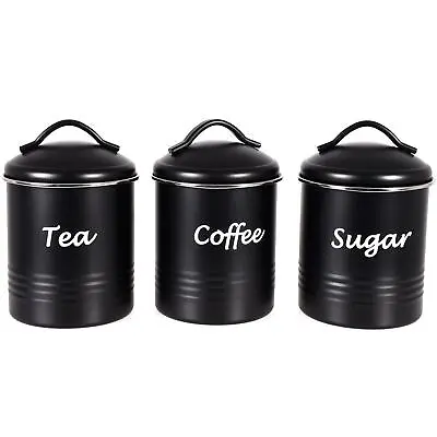 Retro Tea Coffee Sugar Kitchen Tin Storage Canisters Jars Pots Set Air Tight Lid • £11.99
