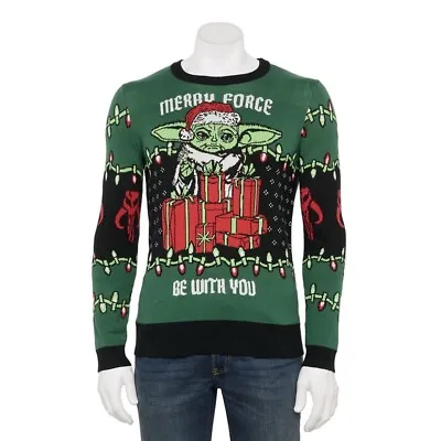 Disney Star Wars Baby Yoda Ugly Christmas Sweater Merry Force Be You Mens Size L • $37.99