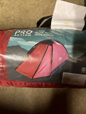 PRO ACTION 2 Person Dome Tent With Porch W140 X L210 X H110cm - CG B64 • £9.99
