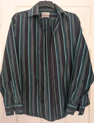Mens YSL Navy/Teal Long Sleeve Shirt Size M  Cotton 100% • £4.99