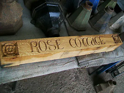 £135 • Buy Hand Carved OAK BEAM Timber Framed Building PLAQUE Rose Cottage IN-SITU