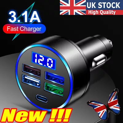 Fast Car Charger 4 USB Port + Type C Universal Socket Adapter For Iphone Samsung • £5.59