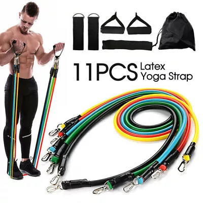 Latex Yoga Strap Resistance Bands 11PCS Exercise Home Gym Tube Fitness Elastic • $13.49