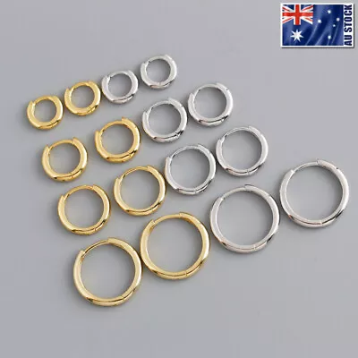 $15.95 • Buy 925 Sterling Silver 10mm-18mm Hoop Ring Huggie Earrings Sleeper Ear Piercing NEW