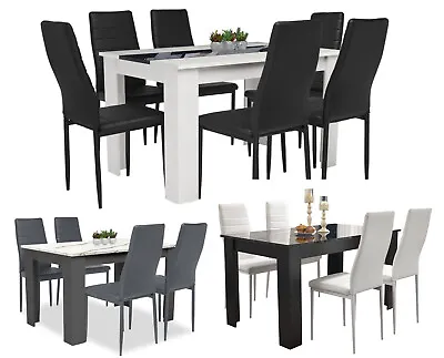 Wooden Dining Table And Chairs 4 / 6 Set Pu Leather Seat Kitchen Room Furniture • £159.95