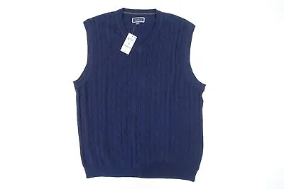 Club Room Navy Blue Xl Cable Knit Vneck Vest Sweater Mens New • $17.82