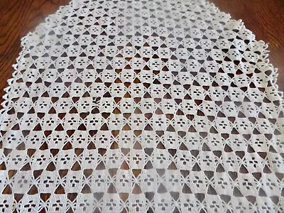 Handmade Crochet Ivory  Lace Table Runner Dresser Scarf  Vintage 13X42 Six Sided • $3.99