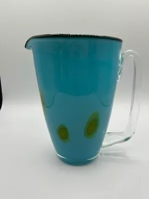 Mid-Century Teal /Green Murano Style Art Glass Peacock Eye Pitcher • $28