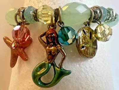 Kirks Folly Mermaid Sand Dollar Multicolor Crystal Ocean Theme Bracelet • $34.99