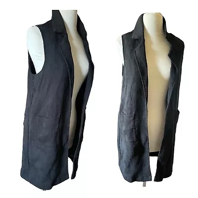 Casting LA Vest Jacket Black Long With Pockets Womens Sz Medium Festival Collar • £17.35