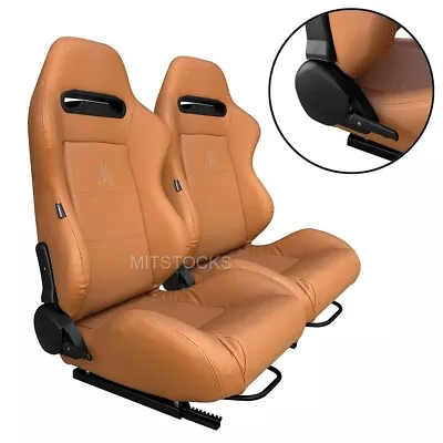 2 X Tanaka Tan Pvc Leather Racing Seats Reclinable + Sliders Fits For Ford • $339.99