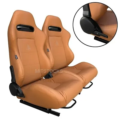 2 X Tanaka Tan Pvc Leather Racing Seats Reclinable + Sliders Fits For Mazda • $339.99