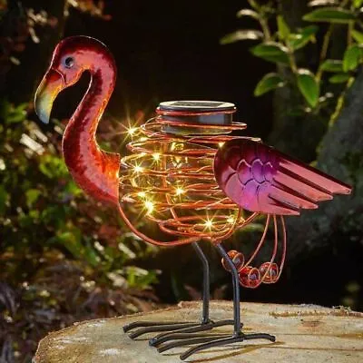 Solar Powered Flamingo Spiral Light Outdoor Garden Decor Exotic Bird Statue LED • £15.99