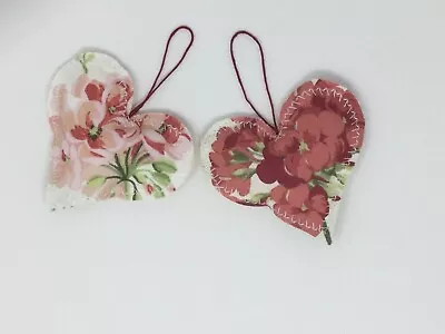 Pair Of Heart Door Hangers Laura Ashley Geranium Cranberry ~ Handmade Gift • £9.99