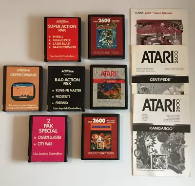 Atari 2600 - 7 Game Cartridges (13 Games 3 Manuals) Pitfall Kangaroo Centipede • $69.95