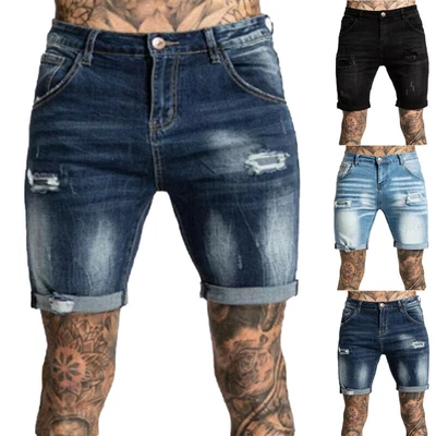 £25.79 • Buy Mens Distressed Ripped Denim Shorts Skinny Fit Jeans Casual Jeggings Short Pants
