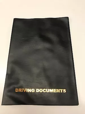 A5 BLACK LEATHER LOOK CAR DOCUMENT HOLDER + CARD POCKET - Printed In GOLD • £3.90