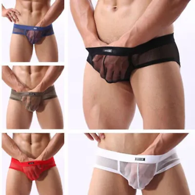 Men's Sexy Sheer Mesh Briefs Boxer Trunks Shorts See Through Knickers Underwear • £3.59