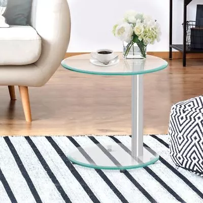 2 Tier Coffee Table Modern Oval Furniture Tempered Glass Top Adjustable Feet • $59.95