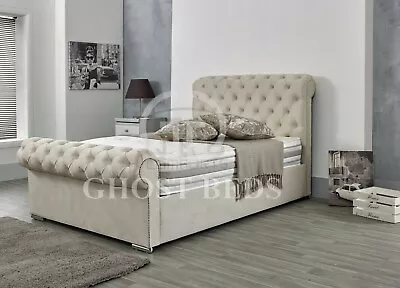£464.99 • Buy New Plush Chesterfield Sleigh Bed + Floorstanding H/b + Optional Mattress