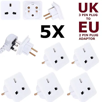 £41.80 • Buy 5x NEW 2-Pin To 3-Pin UK Adapter Plug Socket Converter EU European Euro Europe