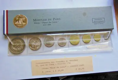 1966 France Monnaie De Paris Fleurs De Coins Paris Mint 8 Coin Set W/ Receipt  • $99.95