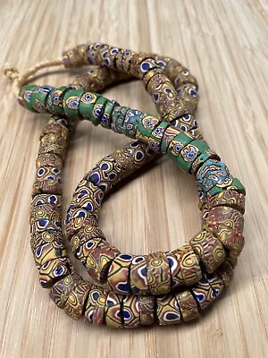 $156 • Buy African Trade Beads Antique Venetian Millefiori Slices Matching Strand 26 Inches
