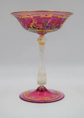Venetian Italian Murano Hand Painted Champagne Coupe Glass - Gondola • $275