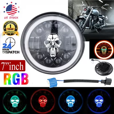 7  Inch Round LED Headlight Halo RGB For Harley-Davidson Honda Yamaha Motorcycle • $42.77