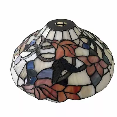 Vintage Stained Glass Lamp Shade . Floral And Butterfly Pattern 13”.7 W • $38.50