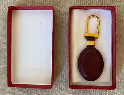 $189.99 • Buy *NEW* CARTIER Key Chain Bordeaux Leather & Gold  W/ Cartier Box, Pouch & Bag