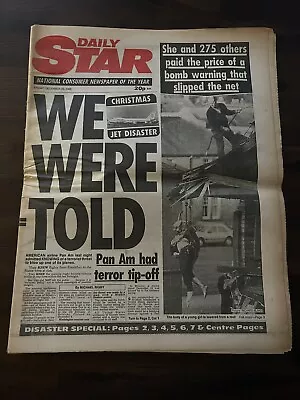 Lockerbie Disaster Daily Star Newspaper -December 23rd 1988 • £14.99