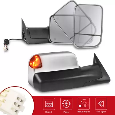 Pair Chrome Tow Mirrors Power Heated Led Signal Lights For 1998-2002 Dodge Ram • $132.79