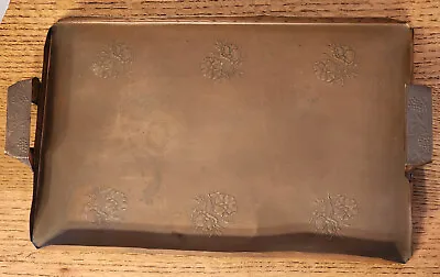 Vintage Copper Tray Hand Hammered Platter Tray With Handles Grapes Ivy Floral • $44.99