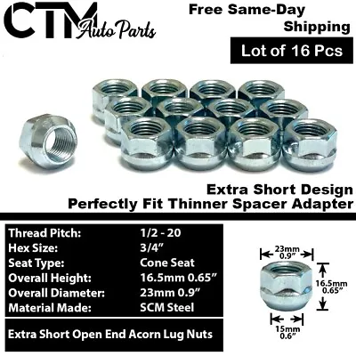 16x Chrome 1/2-20 Extra Short Open End Lug Nuts Fit Mustang Cougar Marquis 4Lug • $19.99