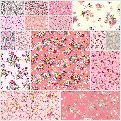Rose & Hubble Pretty PINK Floral Fabric 100% Cotton Material - Clothing Craft • £3.75