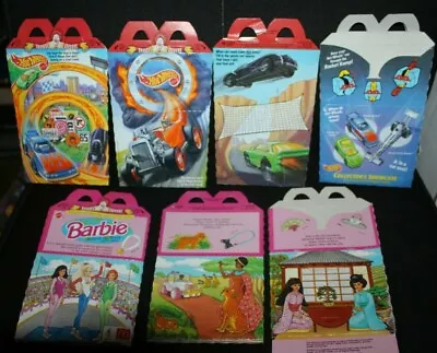 Lot Of 7 (1995) McDonalds Happy Meal Toy Container Box - Hot Wheels & Barbie • $14.99