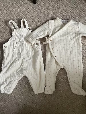 Zara Newborn Baby Kimono Suit Plus Corduroy Dungarees Beige Neutral 1-3 / 3-6 • £19.99