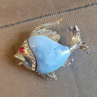 Vintage Silver And Blue Fish Brooch • $14