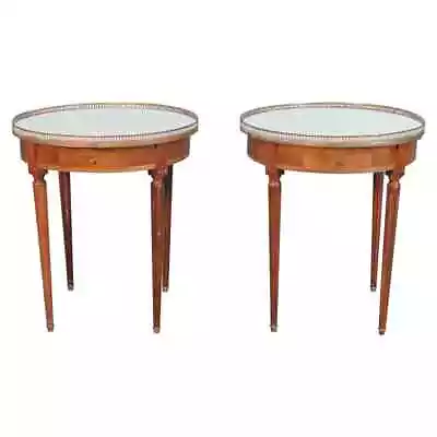 Pair Of French Louis XVI Mahogany Gueridons End Tables With Brass Gallery • $2695.50