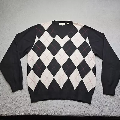 Peter Millar Sweater Mens Large Black Argyle Diamond Long Sleeve Cashmere • $34.95