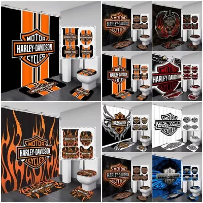 Motor Harley-Davidson Cycles Shower Curtains Bath Mats Toilet Lid Cover 4/3/1pcs • $44.55