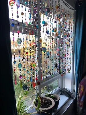 Handmade Glass & Crystal Bead Curtain Strands Sun Catchers Rainbow Boho Hearts • £24