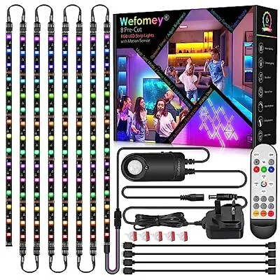 RGB Under Cabinet Strip Lights Kit 8PCS*50cm Motion Sensor LED Strip TV Desk • £18.13