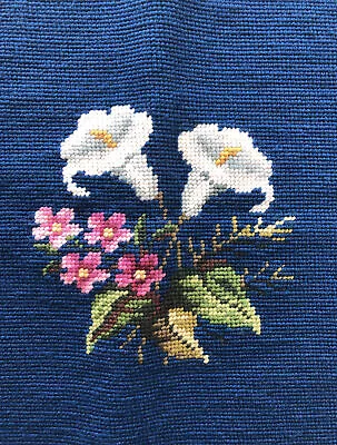 Vintage Completed Floral Trumpet Lily Needlepoint Pillow Footstool Chair Seat • $25