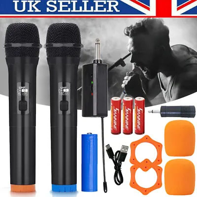 Professional Wireless Microphone Dual UHF Cordless Dynamic Karaoke Mic System UK • £14.69