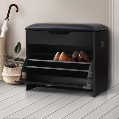 $67.80 • Buy Artiss Shoe Cabinet Bench Shoes Storage Rack Organiser Shelf Black Box 15 Pairs