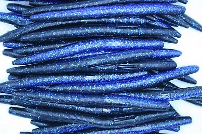 5  Electric Blue / Black Stick Baits Wacky Plastic Worms Bass Fishing • $7.99