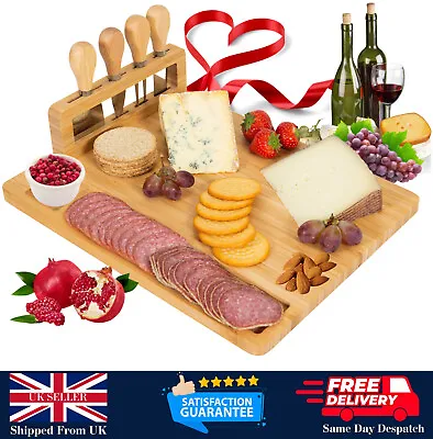 Giggi Bamboo Cheese Board Gift Set | Cheese Board With 4 Piece Cheese Knives • £16.99